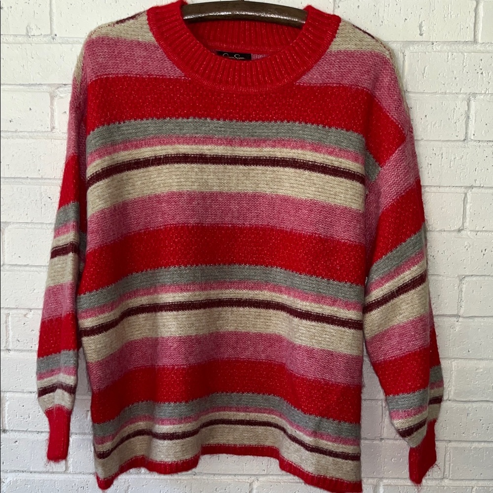 Jessica Simpson Portia Sweater Goji Berry Striped Knit Sweater Size 1X Colorful